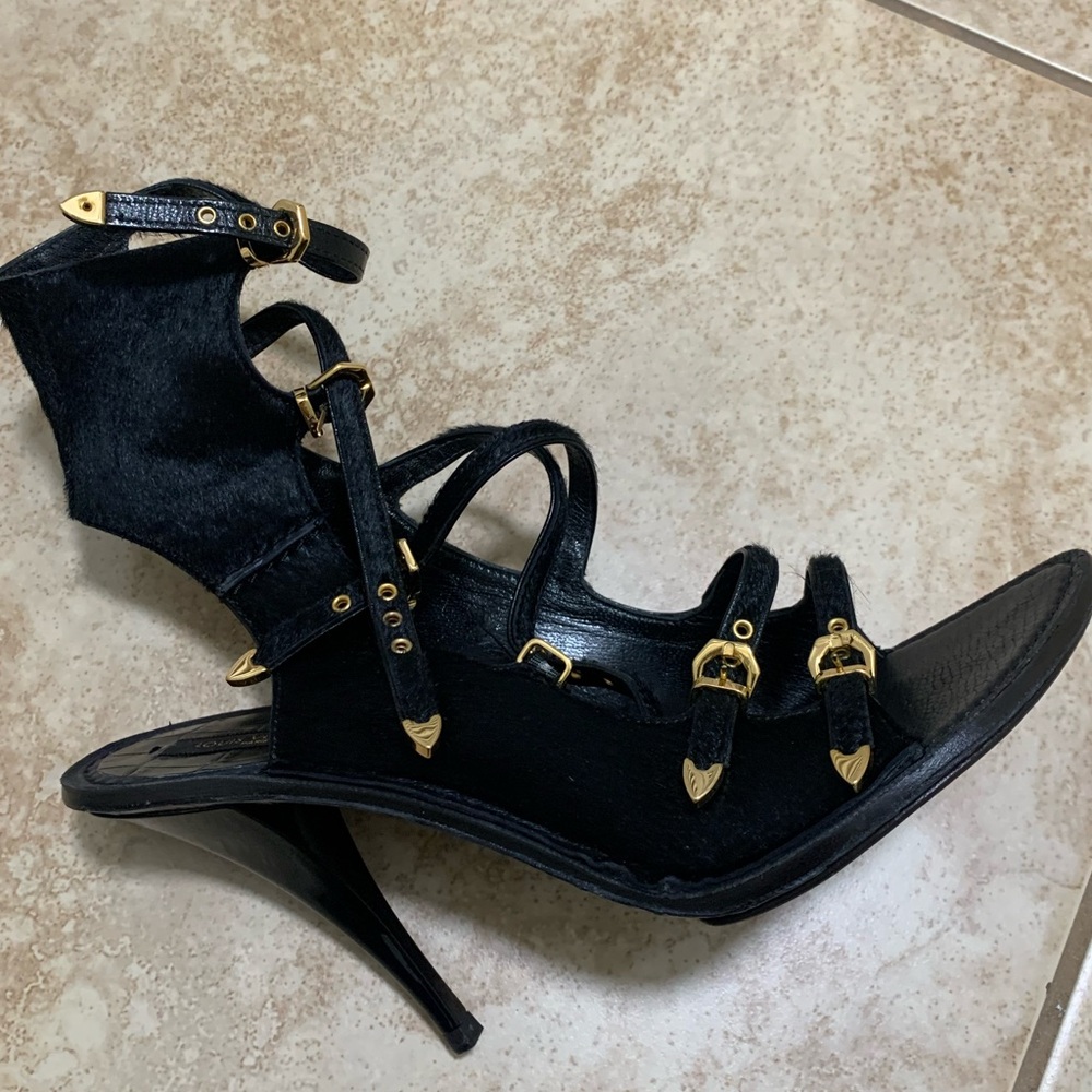 Louis Vuitton Black Heels with Gold Accents with box and bags.  Taking offers - Picture 2 of 10